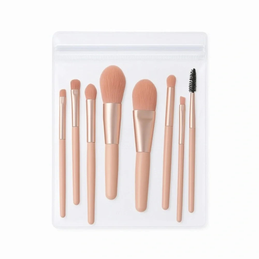 Pink 8-Piece Travel Makeup Brush Set Soft Synthetic Bristles - Picture 1 of 3